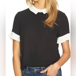 Cece Pleat Sleeved Collard Crepe Blouse